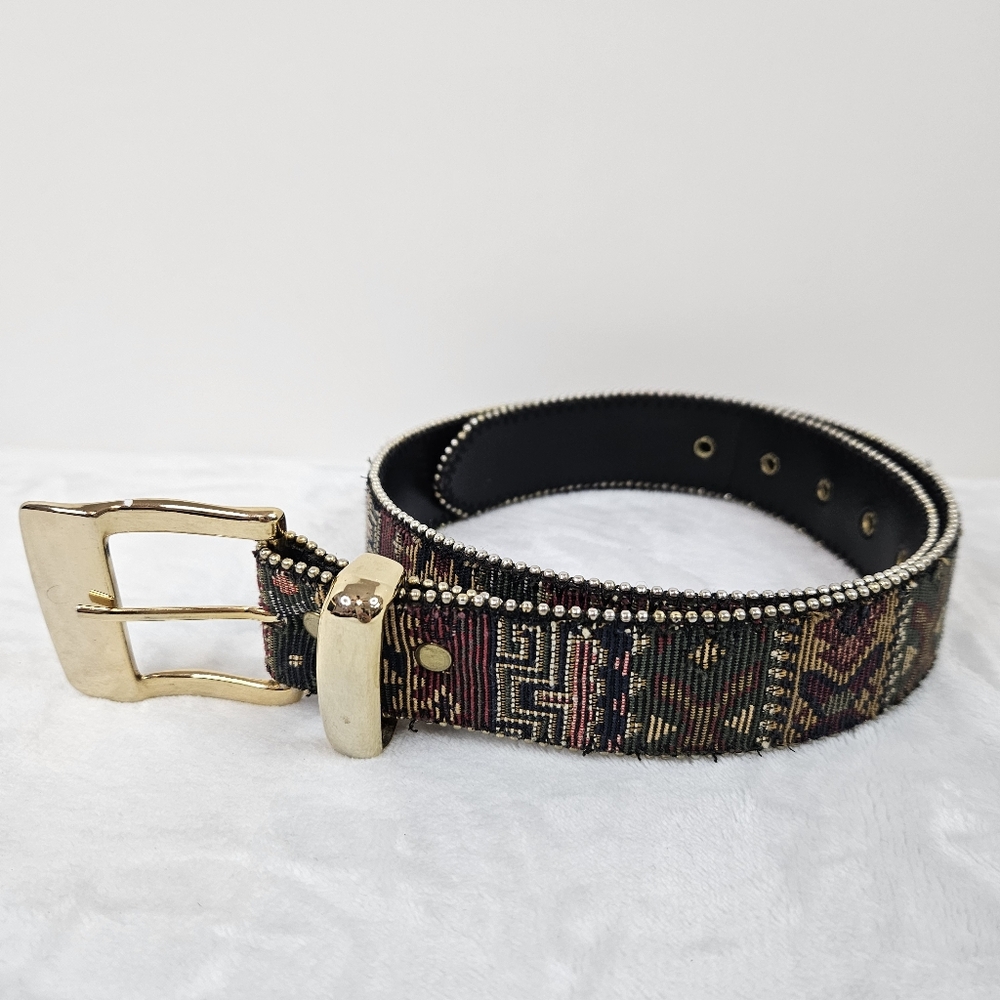 EUC Vintage Absolutely Fresh Multicolored Tapestry Belt Bonded Leather Grandma